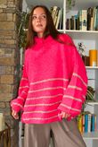 Big Softie Stripe Funnel Grunge Knit Hot Pink